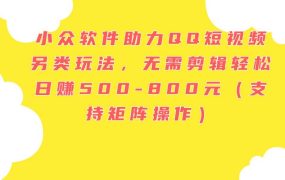 小众软件助力QQ短视频另类玩法,无需剪辑轻松日赚500-800元(支持矩阵...-欧乐副业网