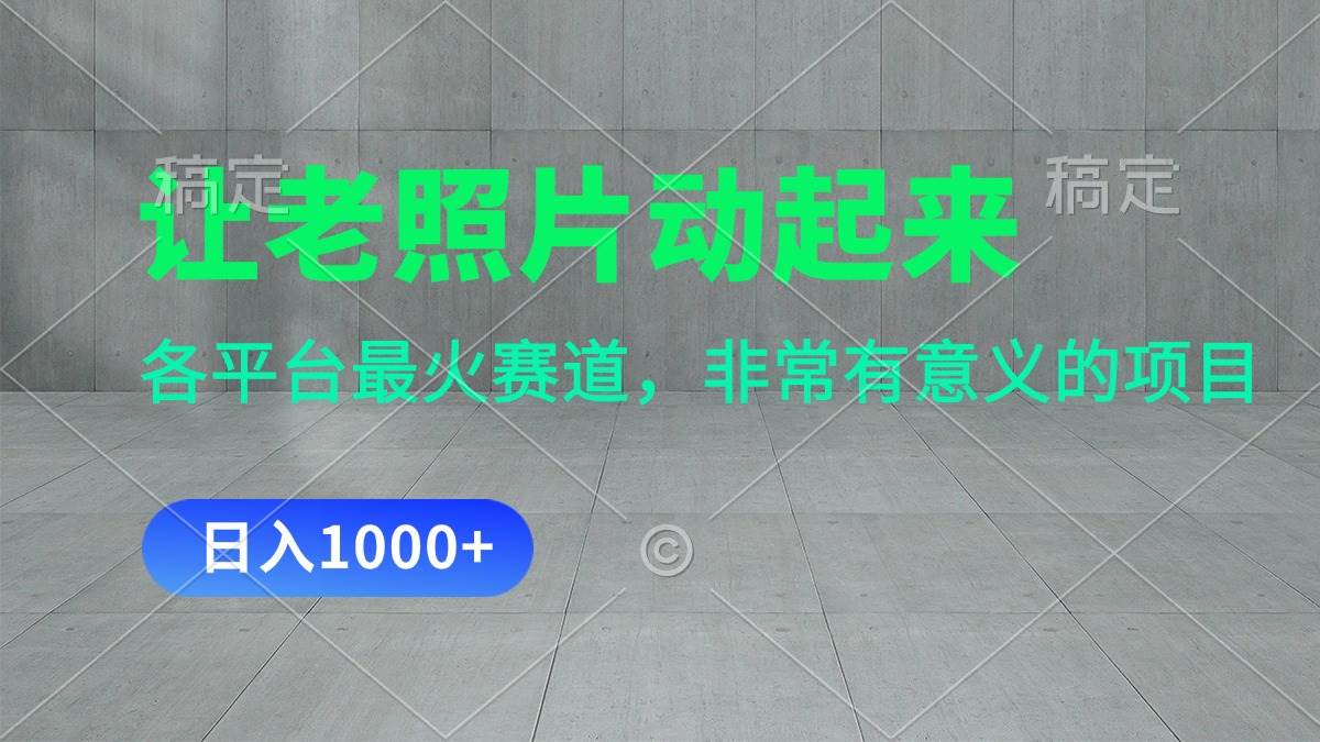 让老照片动起来，一天变现1000+，各平台最火赛道，看完就会-欧乐副业网