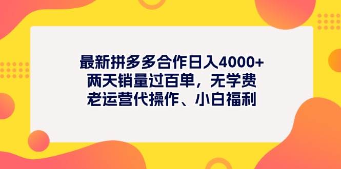 最新拼多多项目日入4000+两天销量过百单，无学费、老运营代操作、小白福利-欧乐副业网