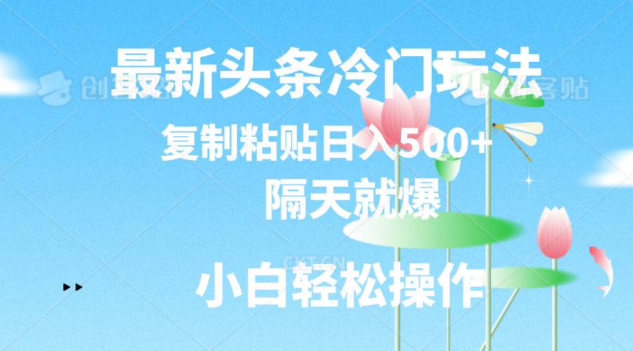 最新头条冷门玩法，隔天就爆，复制粘贴日入500+-欧乐副业网