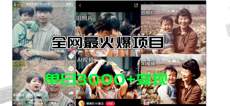 全网爆火的AI让老照片动起来教程，蹭热点日赚3000+，内含免费工具一键…-欧乐副业网