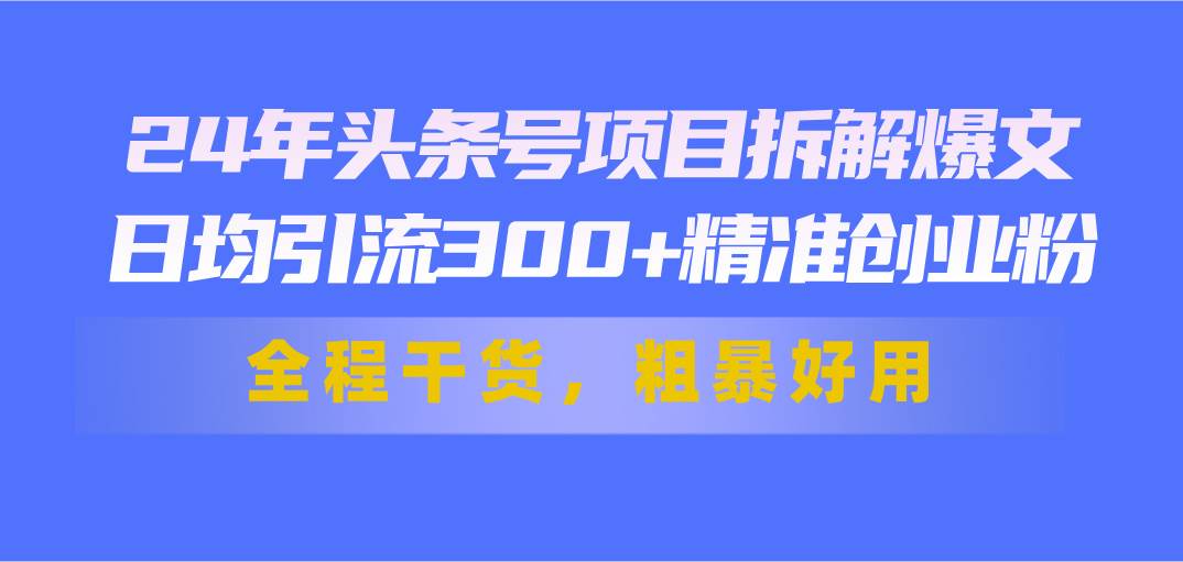 24年头条号项目拆解爆文，日均引流300+精准创业粉，全程干货，粗暴好用-欧乐副业网