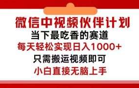 微信中视频伙伴计划,仅靠搬运就能轻松实现日入500+,关键操作还简单,...-欧乐副业网
