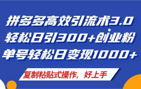 拼多多店铺引流技术3.0,日引300+付费创业粉,单号轻松日变现1000+-欧乐副业网