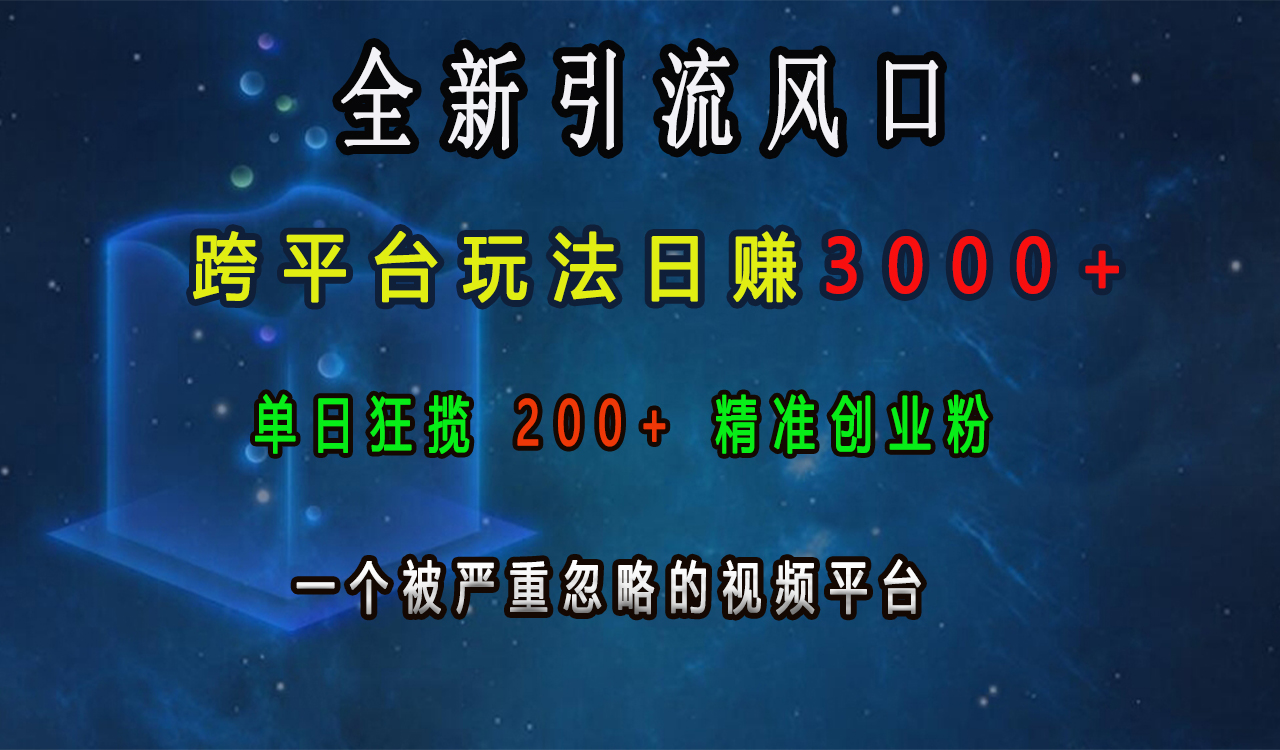全新引流风口，跨平台玩法日赚3000+，单日狂揽200+精准创业粉，一个被严重忽略的视频平台-欧乐副业网
