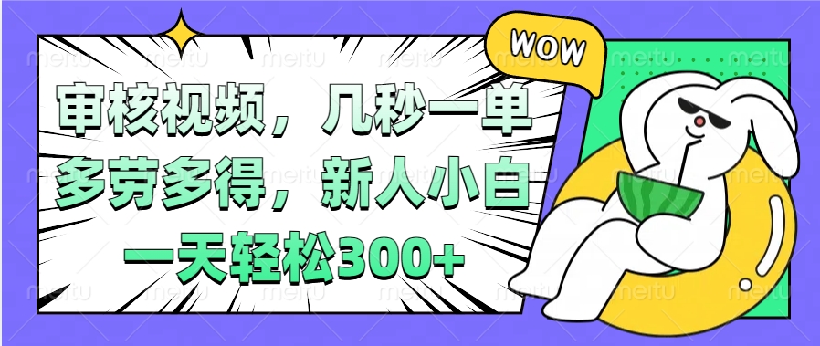 视频审核项目，几秒一单，多劳多得，新人小白一天轻松300+-欧乐副业网