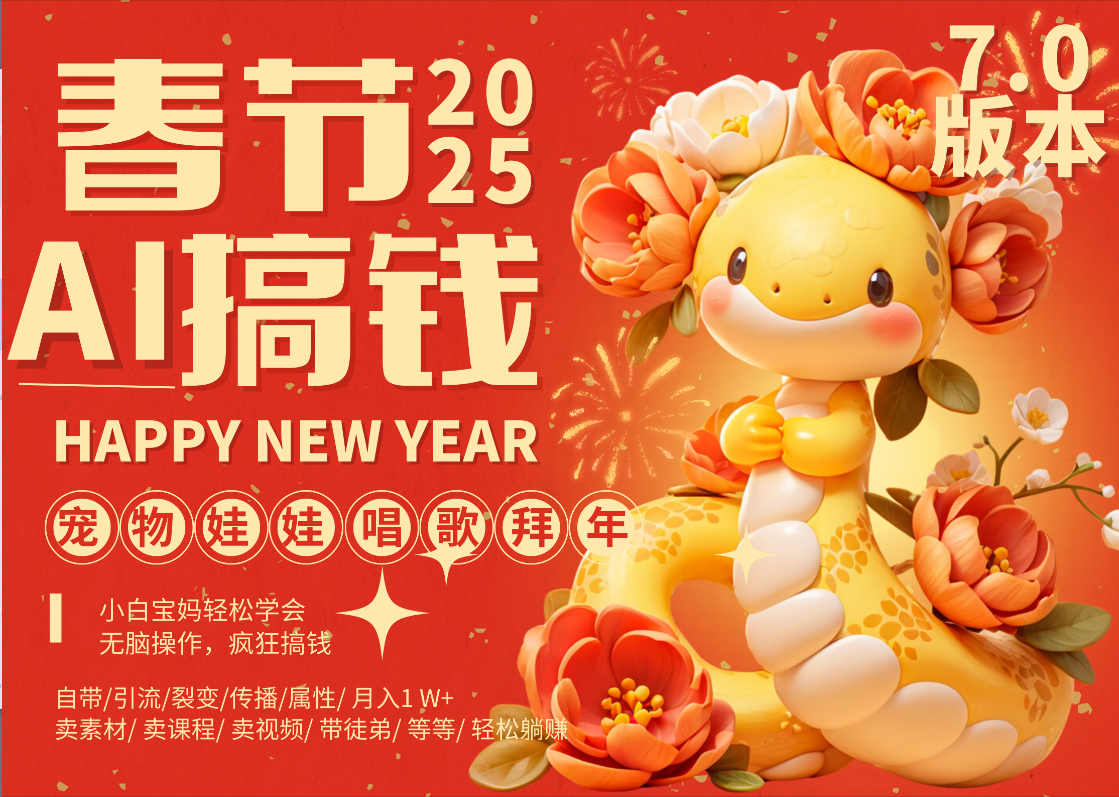 AI春节搞钱7.0升级版 蝴蝶号超火爆萌宠唱歌拜年  AI一键制作 批量出内容   春节做轻松躺赚 每日轻松十分钟  月赚米1W+  抓紧冲！可做视频 可卖素材只带小白和宝妈！-欧乐副业网