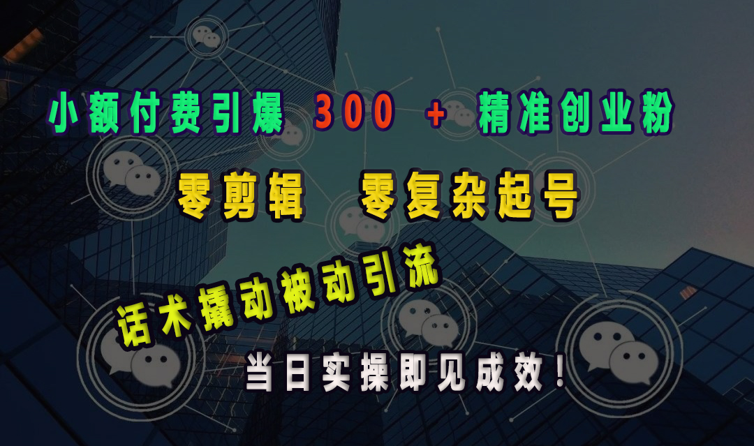 小额付费引爆 300 + 精准创业粉，零剪辑、零复杂起号，话术撬动被动引流，当日实操即见成效！-欧乐副业网