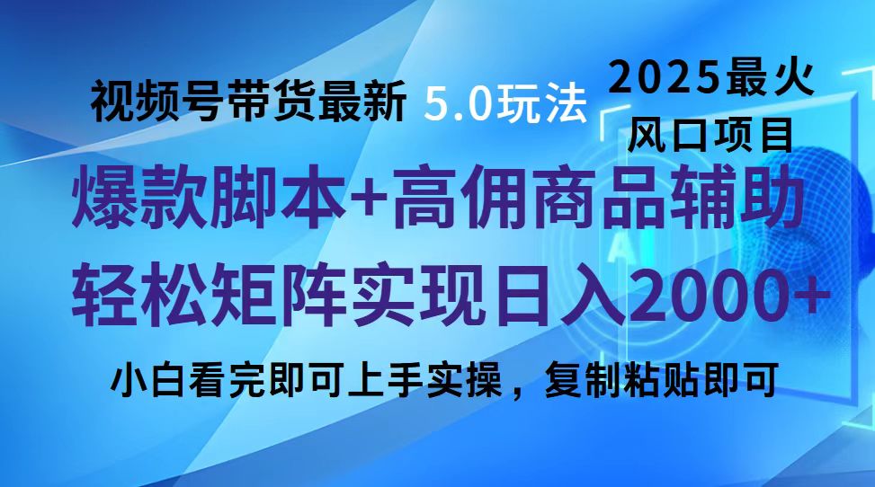 视频号带货最新5.0玩法，作品制作简单，当天起号，复制粘贴，脚本辅助，轻松矩阵日入2000+-欧乐副业网