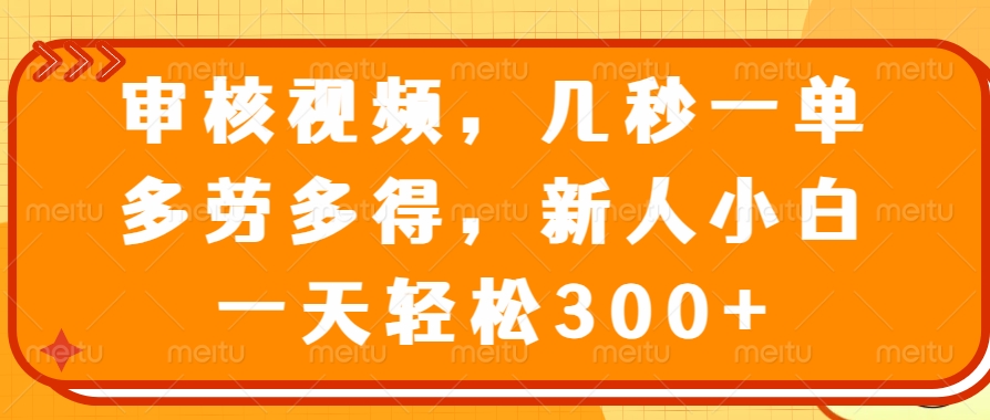 审核视频项目，几秒一单，多劳多得，新人小白一天轻松300+-欧乐副业网