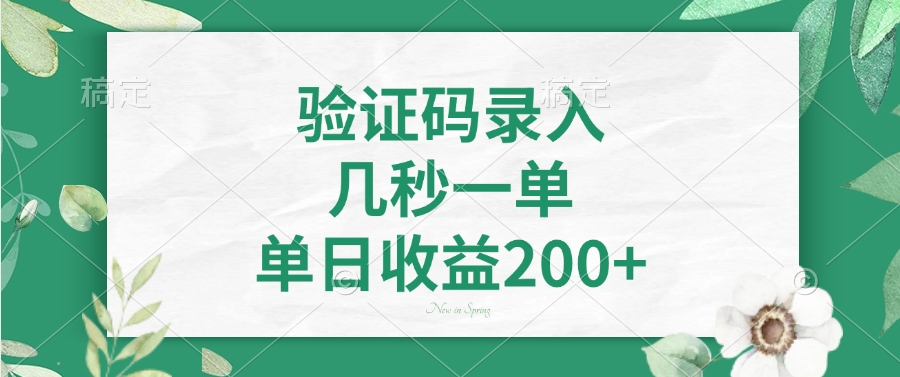 验证码录入，几秒一单，单日收益200+-欧乐副业网