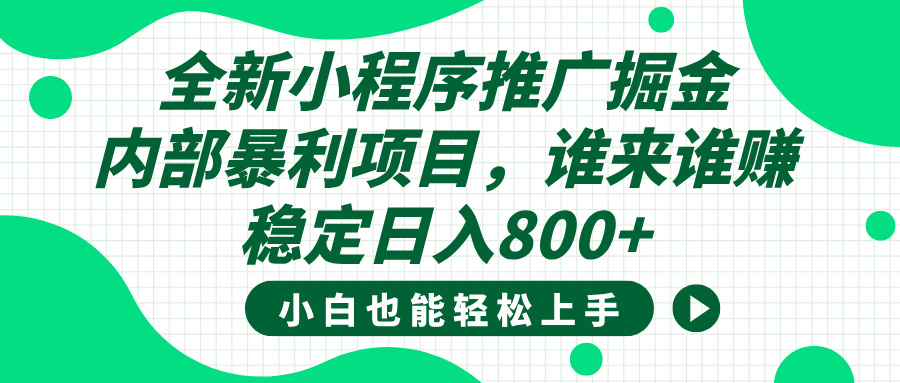 全新小程序推广掘金，内部暴利项目，小白轻松上手，稳定日入800+-欧乐副业网