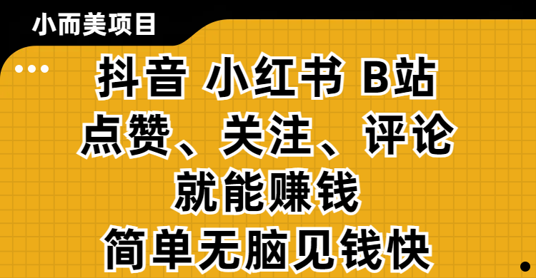 小而美的项目，抖音、小红书、B站视频点赞、关注、评论就能赚钱，简单无脑立见收益！妥妥的零撸项目-欧乐副业网