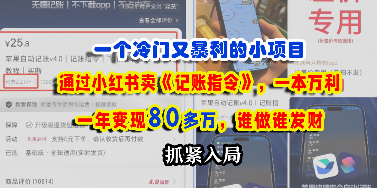 一个冷门又暴利的小项目，通过小红书卖《记账指令》，一本万利，一年变现80多万，谁做谁发财-欧乐副业网
