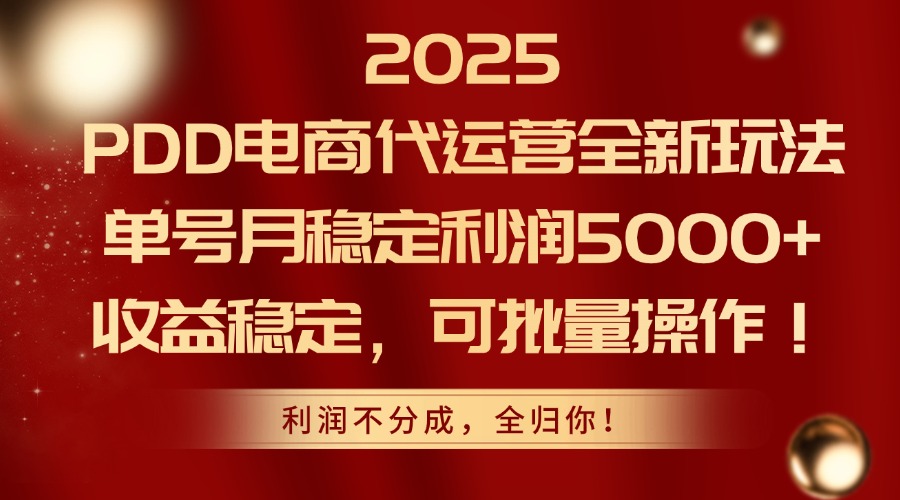 2025 PDD电商代运营全新玩法,单号月稳定利润5000+,收益稳定,可批量操作!-欧乐副业网