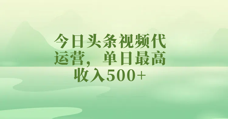 今日头条视频代运营，单日最高收入500+-欧乐副业网