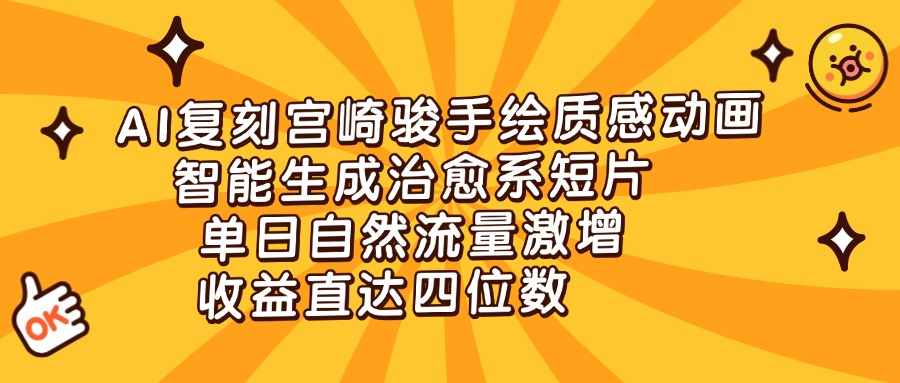 AI复刻宫崎骏手绘质感动画，智能生成治愈系短片，单日自然流量激增，收益直达四位数-欧乐副业网