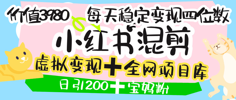 价值3980的小红书混剪， 虚拟变现 ＋全网项目库 ， 日引200+宝妈创业粉，每天稳定四位数变现-欧乐副业网