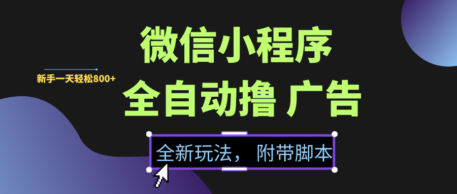 微信小程序挂机撸广告，全新玩法，新手一天轻松800+【附带脚本】-欧乐副业网