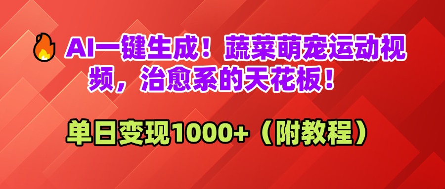 AI一键生成！蔬菜萌宠运动视频，治愈系的天花板！单日变现1000+（附教程）-欧乐副业网