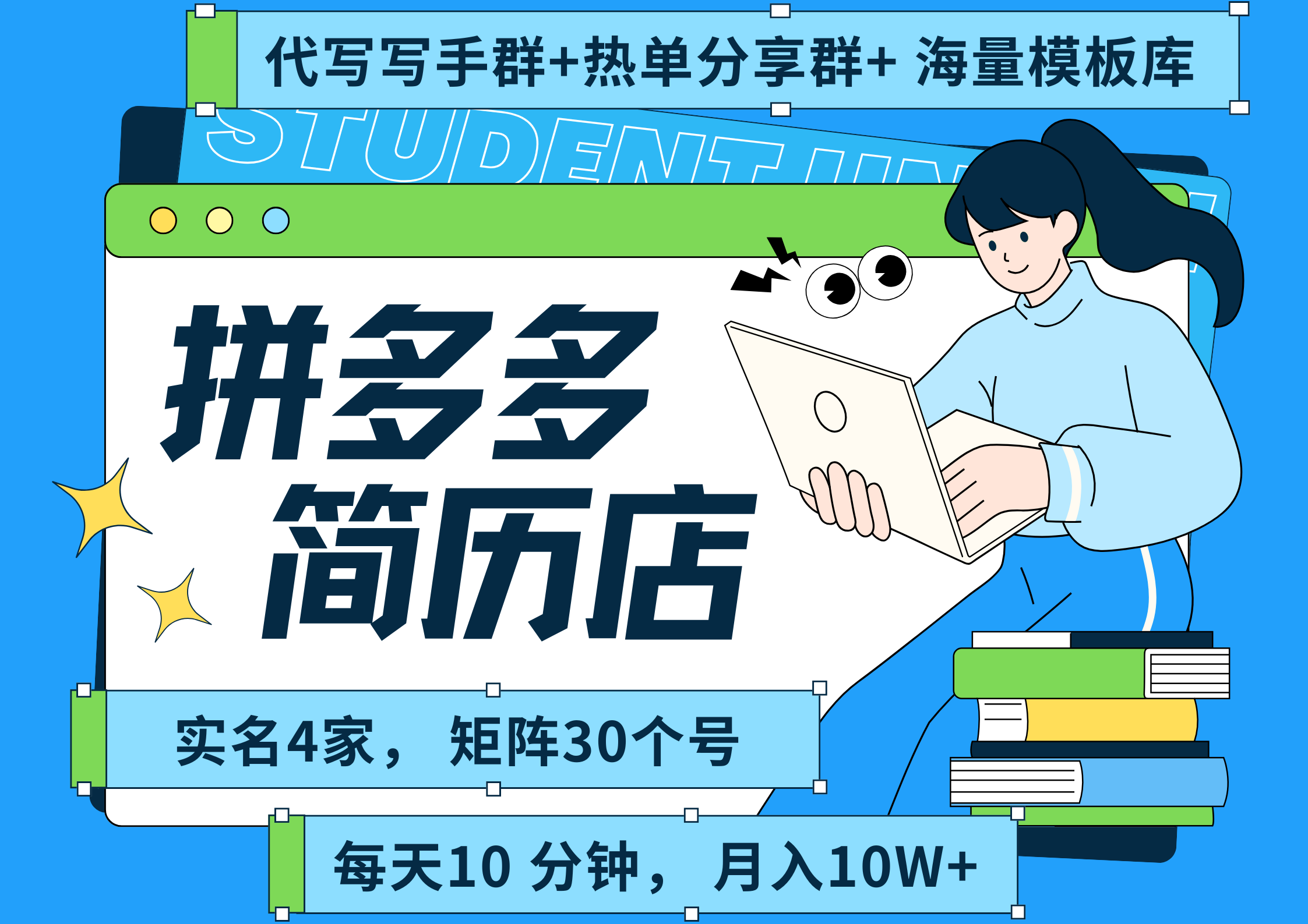 拼多多 虚拟资料 简历 海报代写 全SOP流程 毫无保留分享(含后端资料以及代写渠道)每天十分钟 每人实名四个店  矩阵30个账号  轻轻松松 月入10W-欧乐副业网