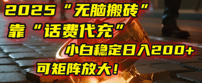 无脑搬砖项目：靠“话费代充”，小白稳定日入200+，可矩阵放大！-欧乐副业网