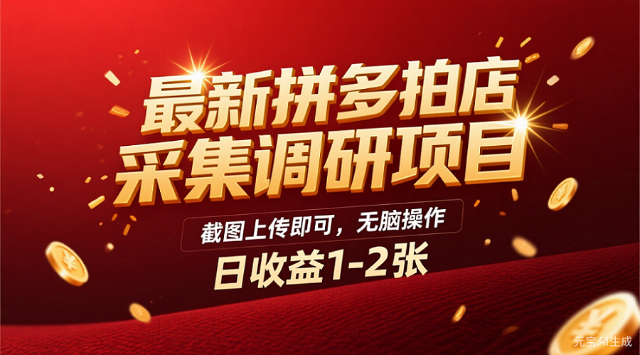 最新拼多多拍店采集调研项目,截图上传即可,无脑操作,日收益1-2张-欧乐副业网
