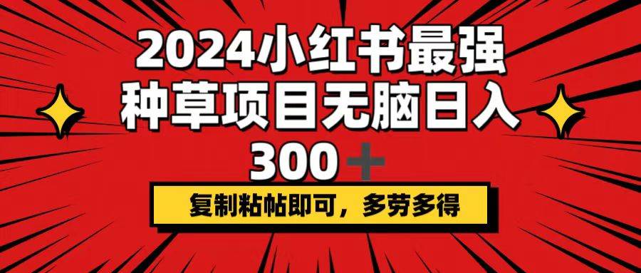 2024小红书最强种草项目，无脑日入300+，复制粘帖即可，多劳多得-欧乐副业网